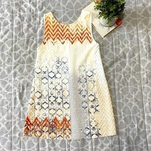 Zara BW Collection Scoop Back Textured Shift Dress Sz S Geometric Print White
